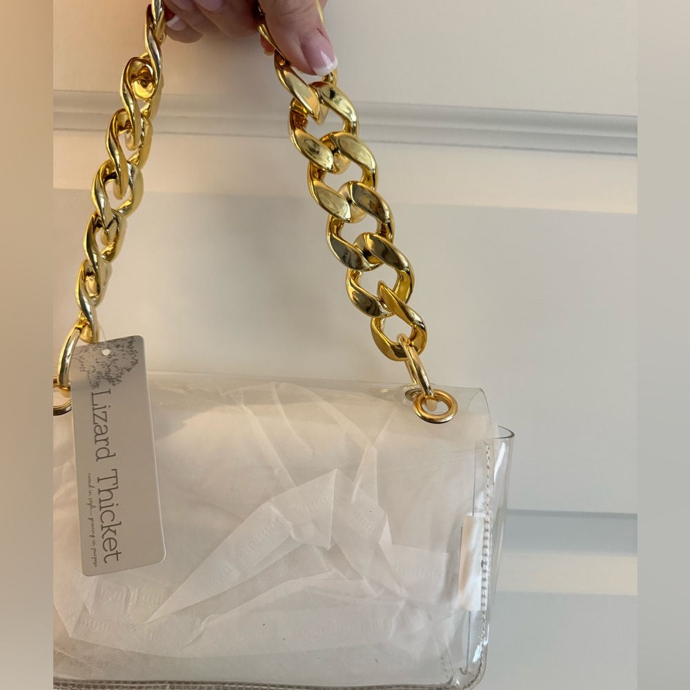 NWT Boutique CLEAR Shoulder Bag with chunky gold chain. - Picture 6 of 7